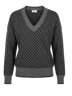 DRUMOHR: Strickpullover mit V-Ausschnitt - V-Pullover - Grau