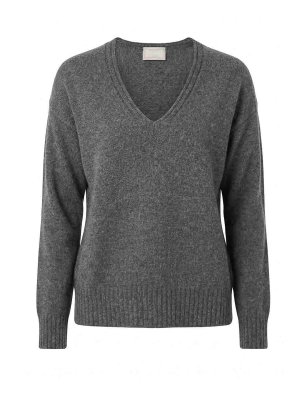 DRUMOHR: Strickpullover mit V-Ausschnitt - V-Pullover - Grau