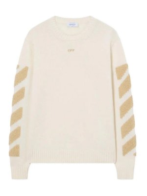 OFF-WHITE: Strickpullover mit Rundhalsausschnitt - Rundhalspullover - Creme