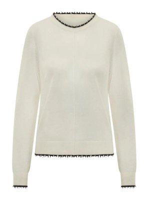 Pinko: Suéteres con cuello pico - Suéter Cuello Redondo - Blanco