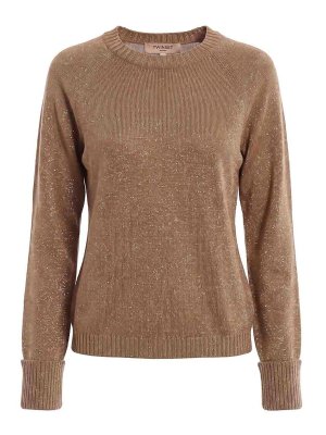 TWINSET: Strickpullover mit Rundhalsausschnitt - Rundhalspullover - Braun