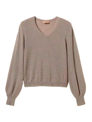 TWINSET: Strickpullover mit V-Ausschnitt - V-Pullover - Beige