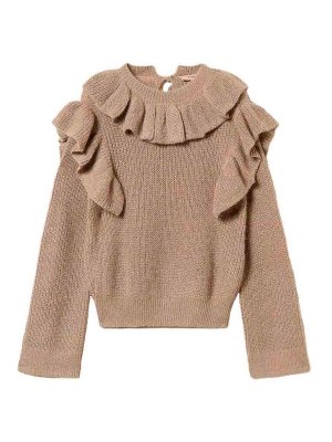 TWINSET: Suéteres con cuello pico - Suéter Cuello Redondo - Beis