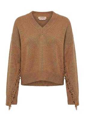 TWINSET: Suéteres con cuello pico - Suéter Cuello Redondo - Beis