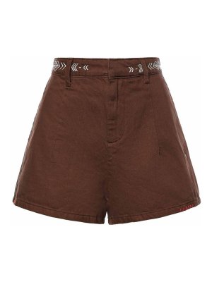 OTTOD'AME: pantaloni shorts - Pantaloncini in misto lino con ricami