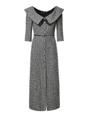 ALESSANDRA RICH: knee length dresses - Cotton And Wool Blend Tweed Midi Dress
