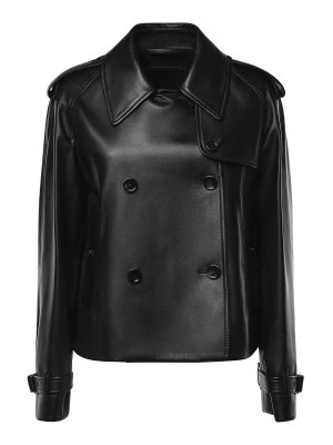BURBERRY: cappotti trench - Trench corto in pelle Mayfair