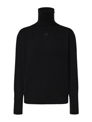 Courreges: Strickpullover mit Rundhalsausschnitt - Rundhalspullover - Schwarz