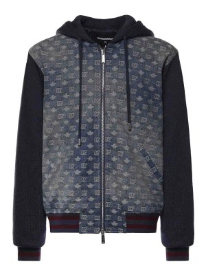 DSQUARED2: cardigans - D2 Monogram Wool Zip-Up Cardigan