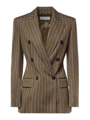 Max Mara: blazers - Double-Breasted Pinstriped Jersey Blazer