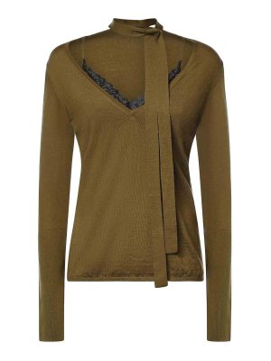 Pinko: crew necks - Wool Sweater With Lace And Sash