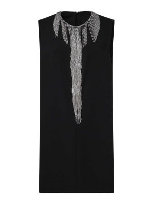 SPORTMAX: short dresses - Sleeveless Cady Mini Dress With Rhinestones