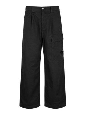 C.P. COMPANY: casual trousers - Black Micro Reps Pleated Cargo Trousers