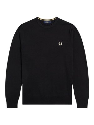 FRED PERRY: crew necks - Black Cotton-Merino Crew-Neck Jumper