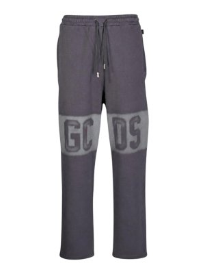 GCDS: tracksuit bottoms - Grey Spray Logo Joggers