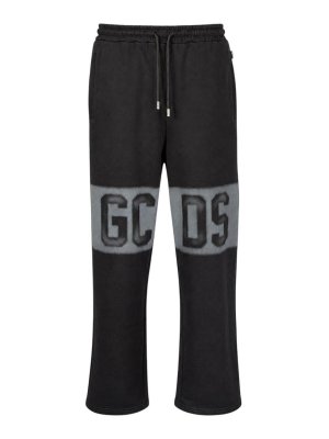 GCDS: tracksuit bottoms - Black Spray Logo Joggers
