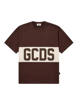 GCDS: t-shirts - Brown Oversized Band Logo T-Shirt