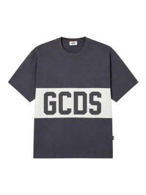 GCDS: t-shirts - Grey Oversized Band Logo T-Shirt