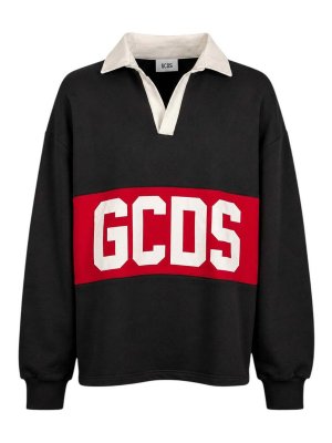 GCDS: polo shirts - Black Long-Sleeve Band Logo Polo Shirt