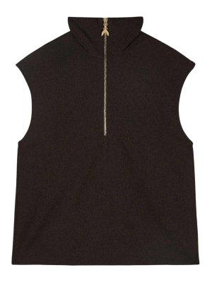 PATRIZIA PEPE: waistcoats & gilets - Brown Cotton-Blend Waistcoat
