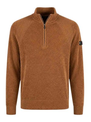 PEUTEREY: crew necks - Brown Crivelli Chenille Half-Zip Jumper