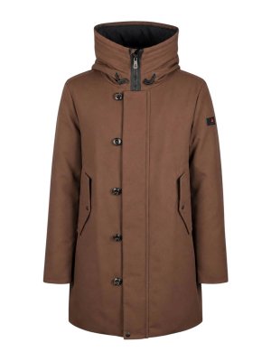 PEUTEREY: parkas - Brown Hooded Cotton-Blend Parka