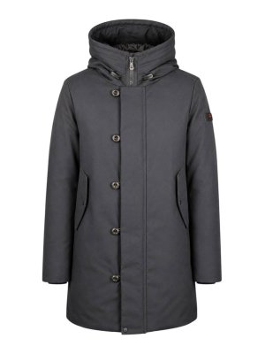 PEUTEREY: parkas - Blue Hooded Cotton-Blend Parka
