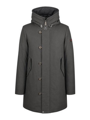 PEUTEREY: parkas - Black Hooded Cotton-Blend Parka
