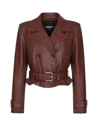 PATRIZIA PEPE: giacche casual - Giubbotto Cropped Effetto Pelle Con Cintura
