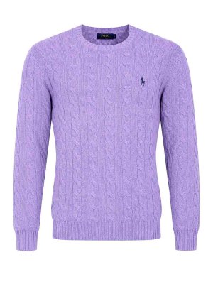 POLO RALPH LAUREN: maglia collo rotondo - Maglione A Trecce Misto Cashmere Lilla