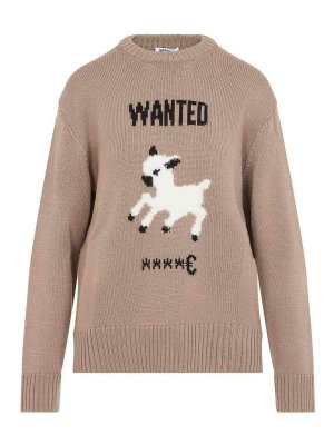 MOSCHINO: Strickpullover mit Rundhalsausschnitt - Rundhalspullover - Beige