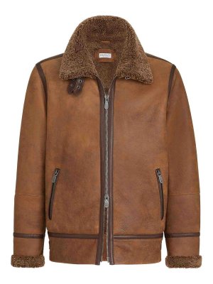 BRUNELLO CUCINELLI: bombers - Shearling-Lined Zip Bomber Jacket