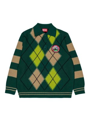 DIESEL: crew necks - Kids' Argyle Polo Jumper