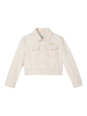 Fendi Jr: blazers - Kids' White FF Cropped Denim Jacket