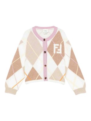 Fendi Jr: cardigans - Kids' FF Argyle V-Neck Cardigan