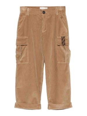 Fendi Jr: casual trousers - Kids' Brown Corduroy Cargo Trousers