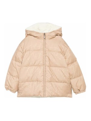 Fendi Jr: padded jackets - Kids' Beige Hooded Puffer Jacket