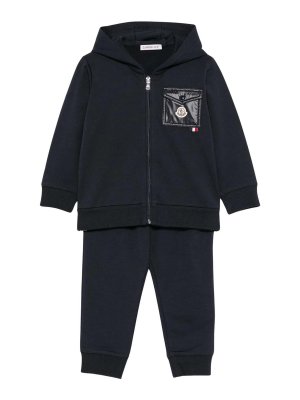 MONCLER: Sweatshirts & Sweaters - Navy Hooded Logo Tracksuit