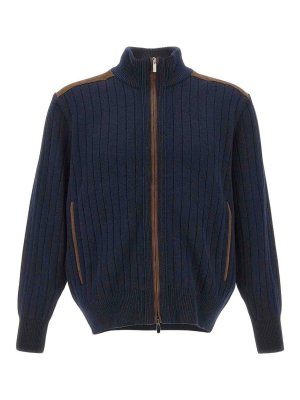 PAUL & SHARK: crew necks - Blue High-Neck Zip Jumper