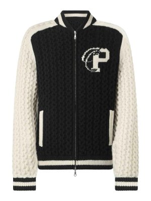 PHILIPP PLEIN: bombers - Intarsia Cable-Knit Bomber Jacket
