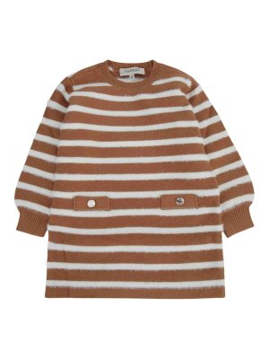 TWINSET: knee length dresses - Kids' Brown Crew-Neck Dress