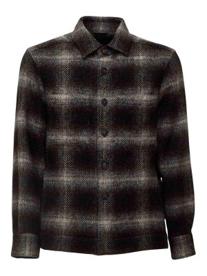 XACUS: shirts - Checked Wool Overshirt