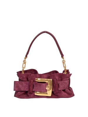 Balmain: totes bags - Balmain Bordeaux Suede Handbag