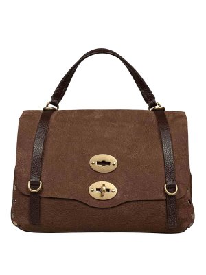 ZANELLATO: totes bags - King Jones Nubuck Brown Postman Bag