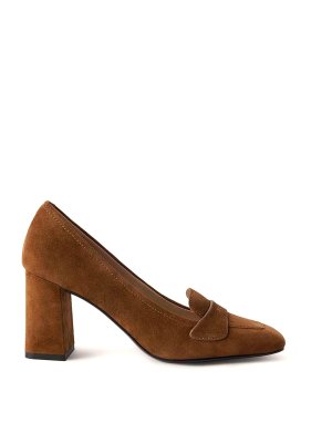 FURLA: Loafers & Slippers - Solid Moca-Pump In Cognac Suede