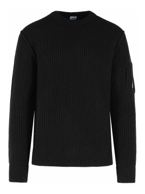 C.P. COMPANY: crew necks - Black Wool Blend Sweater