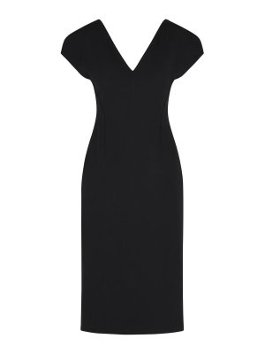 JIL SANDER: abiti al ginocchio - Abito midi in lana nera irgin
