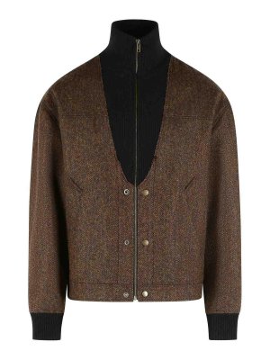 Maison Margiela: bombers - Herringbone Brown Wool Bomber Jacket