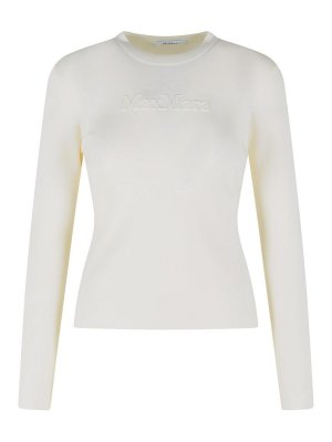 Max Mara: Strickpullover mit Rundhalsausschnitt - Rundhalspullover - Weiß