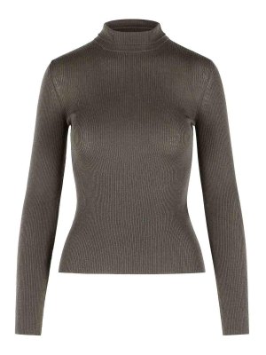 Max Mara: Strickpullover mit Rundhalsausschnitt - Rundhalspullover - Braun